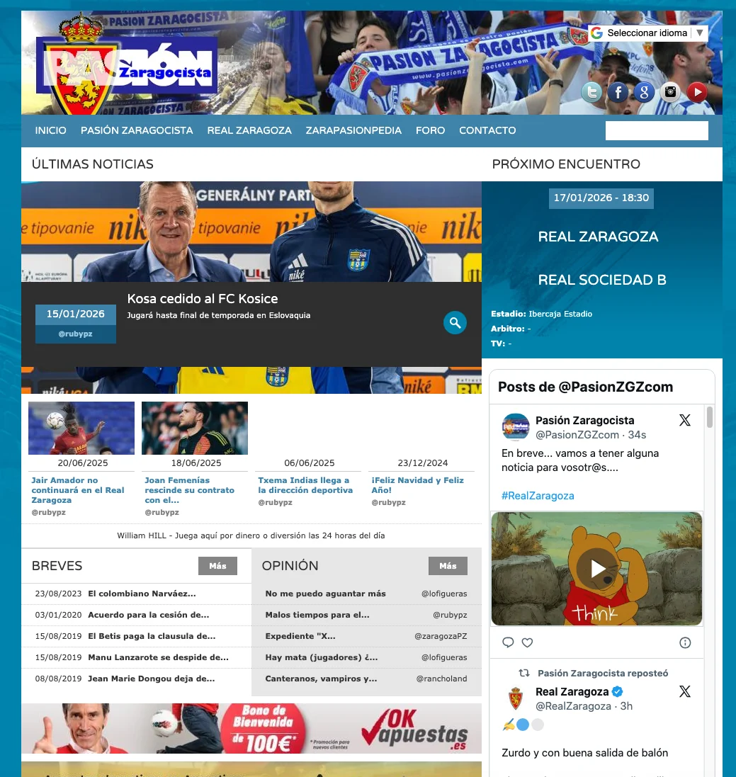 Portada de Pasión Zaragocista en 2026